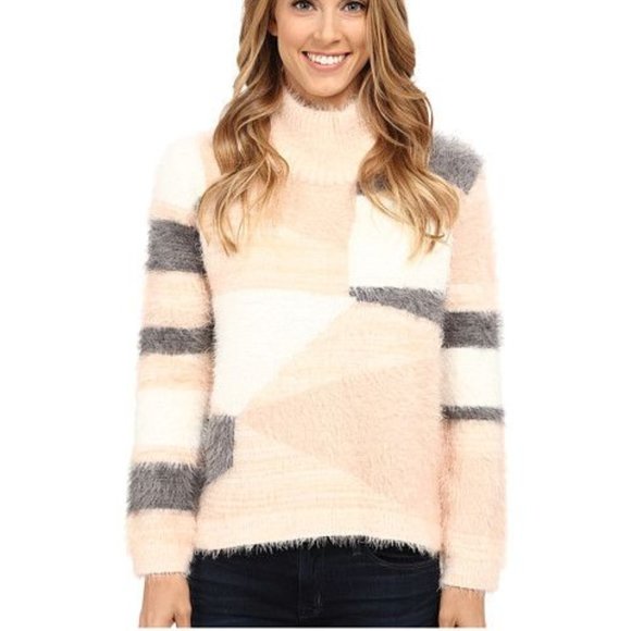 Vince Camuto Chunky Turtleneck Mixed Yarn Eyelash Intarsia Sweater - Picture 8 of 10